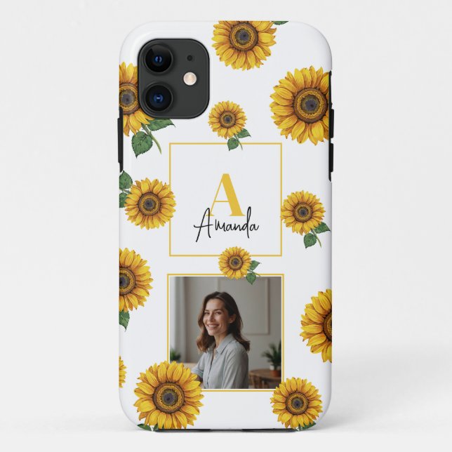 Watercolor Yellow Sunflower Monogram Mum Case-Mate iPhone Case (Back)
