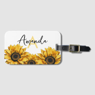 Watercolor Yellow Sunflower Pattern Custom Name Luggage Tag
