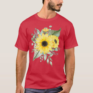 watercolor yellow sunflower sun flowers womens gif T-Shirt