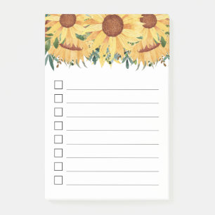 Watercolor Yellow Sunflower To-Do List Post-it Notes