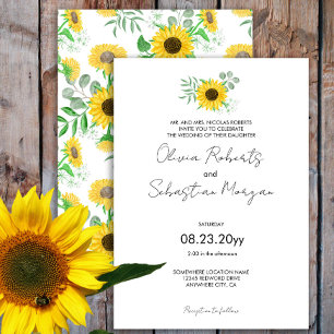 Watercolor Yellow Sunflowers Formal Wedding Invitation