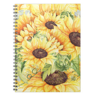 Watercolor Yellow Sunflowers Greenery Notebook