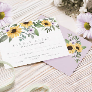Watercolor Yellow Sunflowers & Purple Flowers RSVP Card