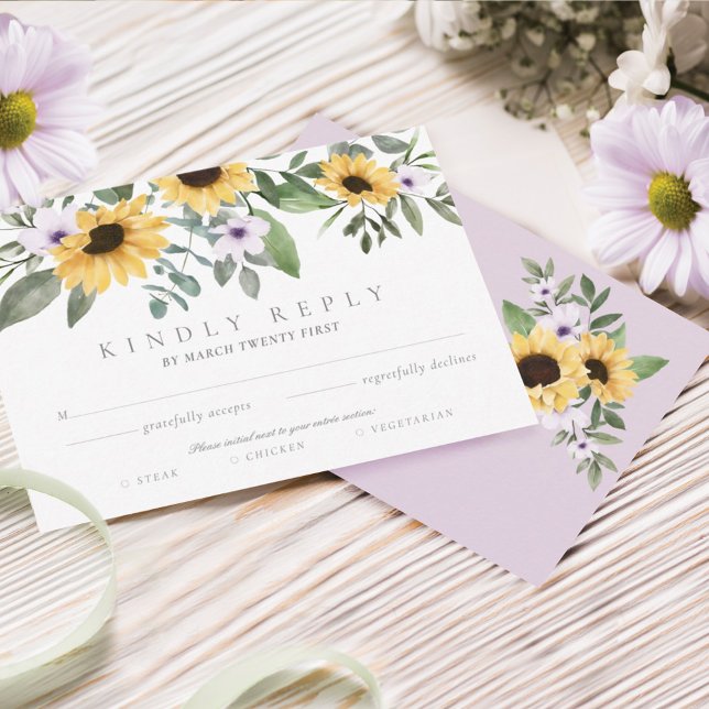 Watercolor Yellow Sunflowers & Purple Flowers RSVP Card (Creator Uploaded)