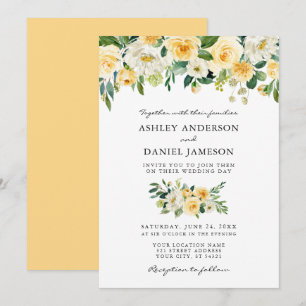 Watercolor Yellow White Floral Elegant Wedding Invitation