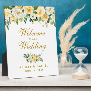 Watercolor Yellow White Floral Wedding Welcome Plaque