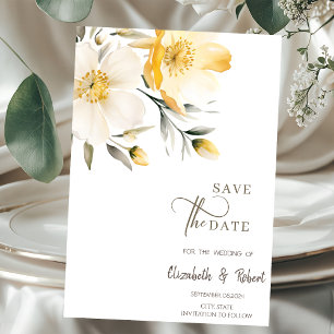 Watercolor Yellow White Flowers Save The Date