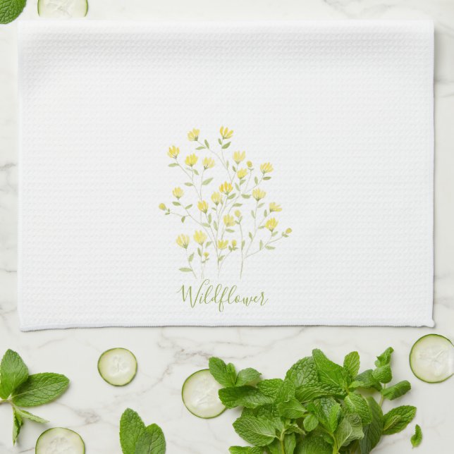 Watercolor yellow Wildflower Tea Towel (Folded)