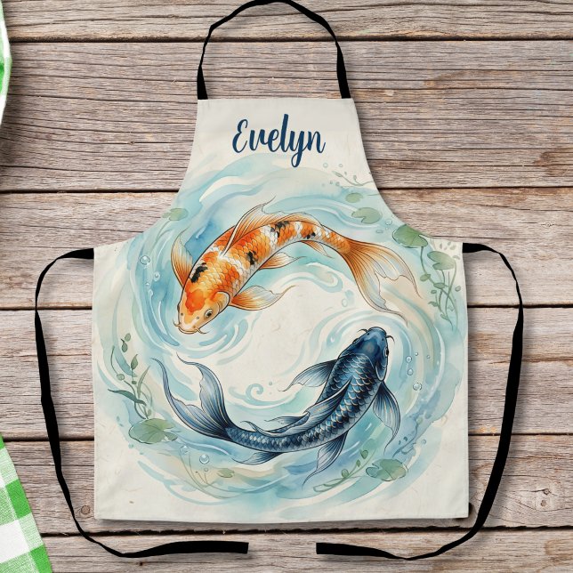 Watercolor Yin Yang Koi Fish Apron (Creator Uploaded)