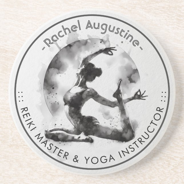 Watercolor Yoga Reiki One-Legged King Pigeon Pose Coaster (Front)