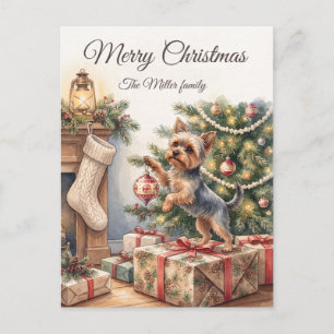 Watercolor Yorkshire Terrier Custom Christmas Holiday Postcard