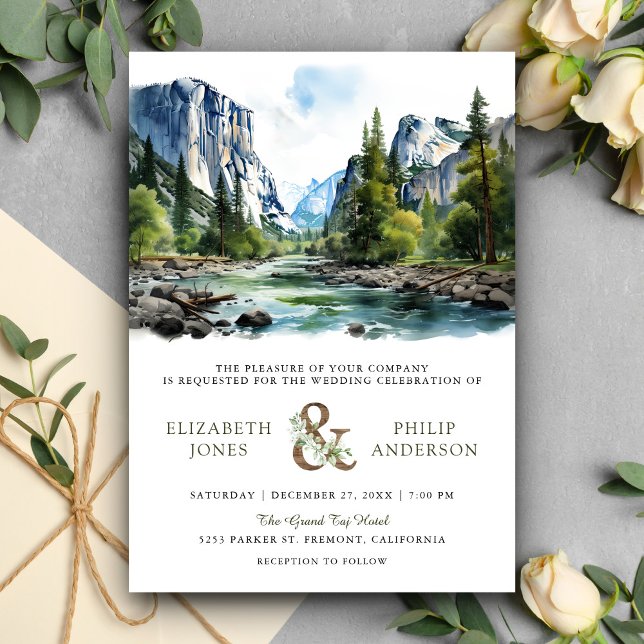 Watercolor Yosemite National Park QR Code Wedding Invitation (Creator Uploaded)