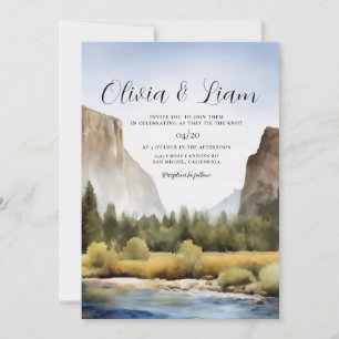 Watercolor Yosemite National Park Skyline Wedding Invitation
