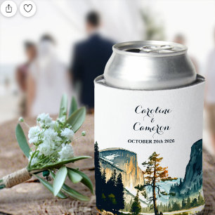 Watercolor Yosemite National Park Wedding Ca US Can Cooler