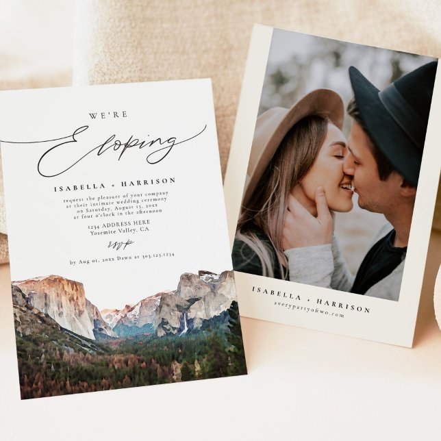 Watercolor Yosemite National Park We're Eloping Invitation (Creator Uploaded)