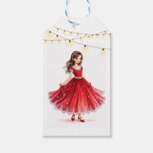 Watercolor young brunette dancing under lights gift tags