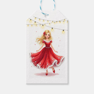 Watercolor young girl dancing under lights gift tags