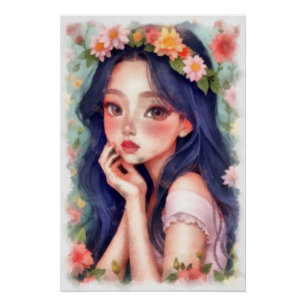 Watercolor, young girl poster