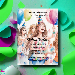 Watercolor Young People Celebrating Birthday Invitation