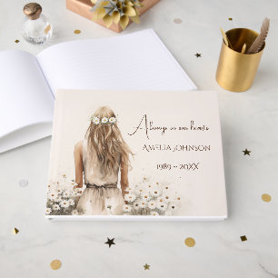 Watercolor Young Woman In Daisies Memorial Guest Book