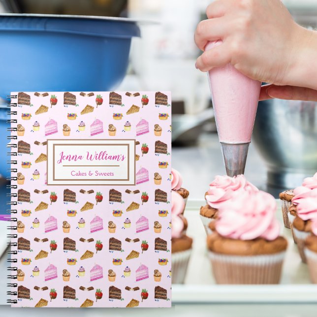 Watercolor Yummy Desserts Bakery Cupcake Designer Notebook (Creator Uploaded)