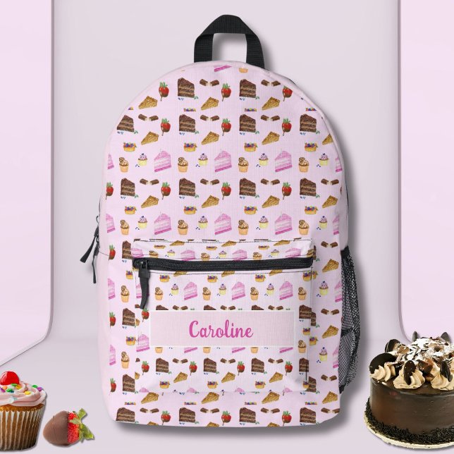 Watercolor Yummy Desserts Bakery Pastry Name Printed Backpack (Creator Uploaded)