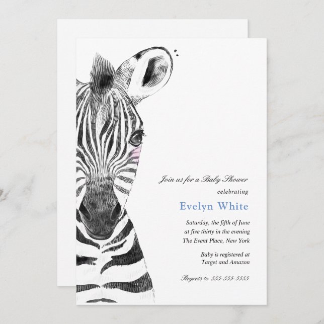 Watercolor Zebra | Baby Shower invitation (Front/Back)
