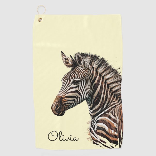 Watercolor zebra head decoration golf towel (Front)