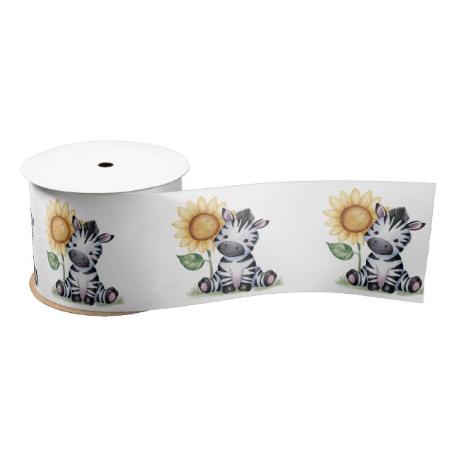 Watercolor Zebra With Sunflower Satin Ribbon (Spool)