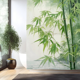 Watercolor Zen Bamboo Harmony Shower Curtain