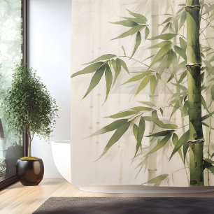 Watercolor Zen Bamboo Harmony Shower Curtain