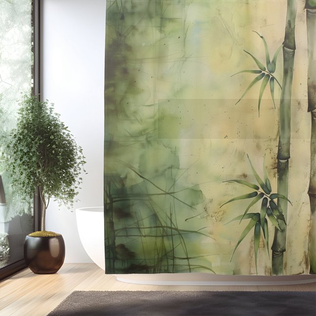 Watercolor Zen Bamboo Harmony Shower Curtain (Creator Uploaded)