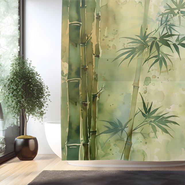 Watercolor Zen Bamboo Harmony Shower Curtain (Creator Uploaded)