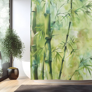 Watercolor Zen Bamboo Harmony Shower Curtain