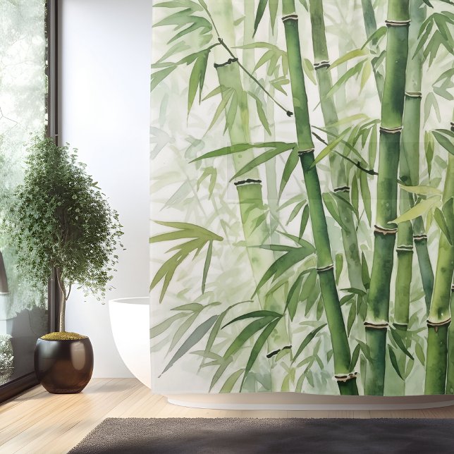 Watercolor Zen Bamboo Harmony Shower Curtain (Creator Uploaded)