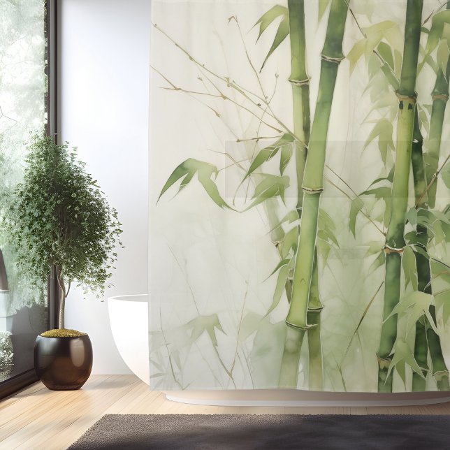 Watercolor Zen Bamboo Harmony Shower Curtain (Creator Uploaded)