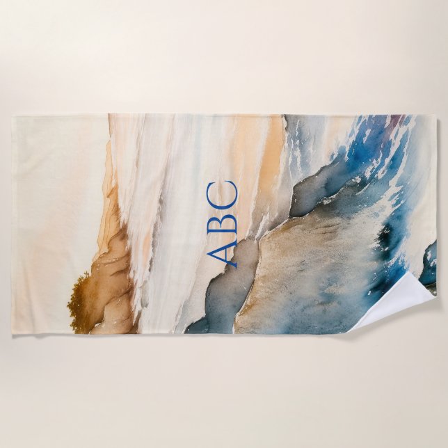 Watercolor Zen Peaceful Coast Beach Towel (Front)