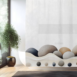 Watercolor Zen Stone Garden Japanese Style Shower Curtain