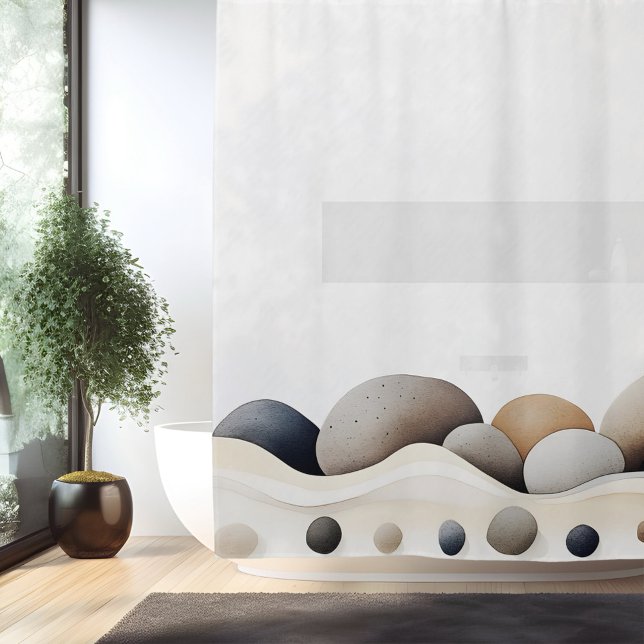 Watercolor Zen Stone Garden Japanese Style Shower Curtain (Creator Uploaded)