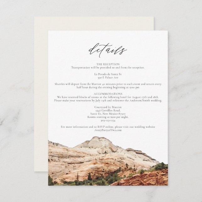 Watercolor Zion National Park Wedding Details Invitation (Front/Back)