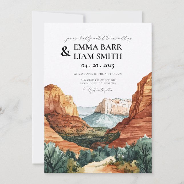 Watercolor Zion National Park Wedding Invitation (Front)