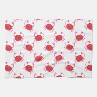 watercolorcute red crabs beach design tea towel