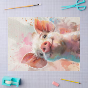 Watercolored Pinky Pig Decoupage Tissue Paper