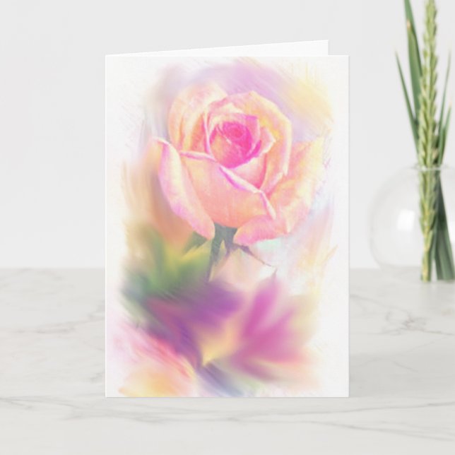 Watercolored Rose On Canvas Greeting Cards (Front)