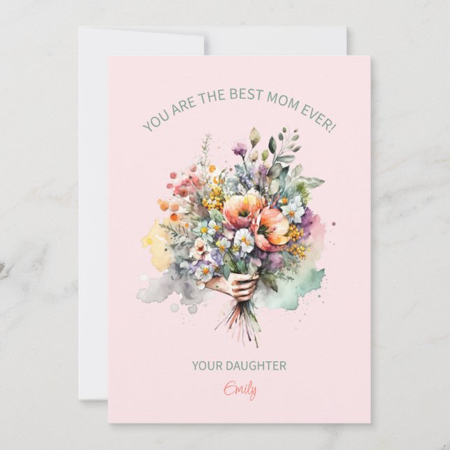WatercolorFlowers Bouquet For Mum Invitation (Front)