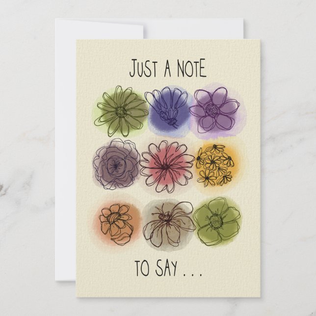 Watercolors and Ink Flowers Any Occasion Note Card (Front)