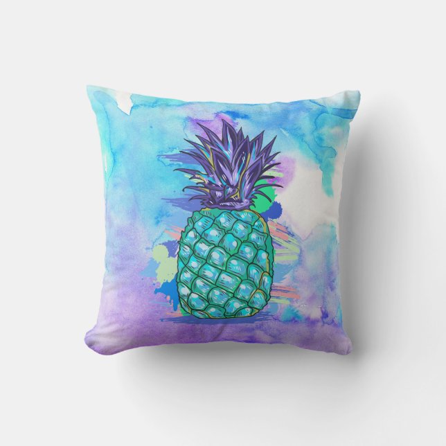 Watercolors Background & Pineapple Illustration Cushion (Front)