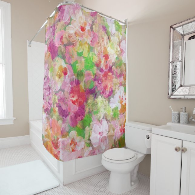 Watercolors Colourful Floral Collage Shower Curtain (In Situ)