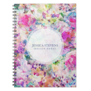 Watercolors Colourful Flowers Collage Pattern Notebook