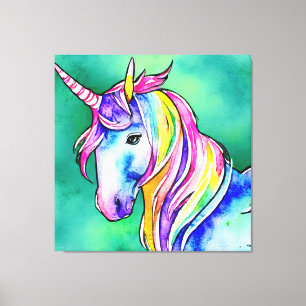 Watercolors colourful unicorn painting canvas print